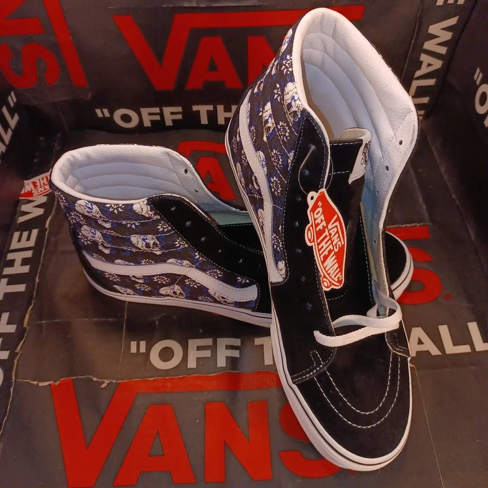 Vans Men's 12 Sk8-Hi Flash Skulls Canvas Suede Skate shoes Black VN0A4U3C1HJ
